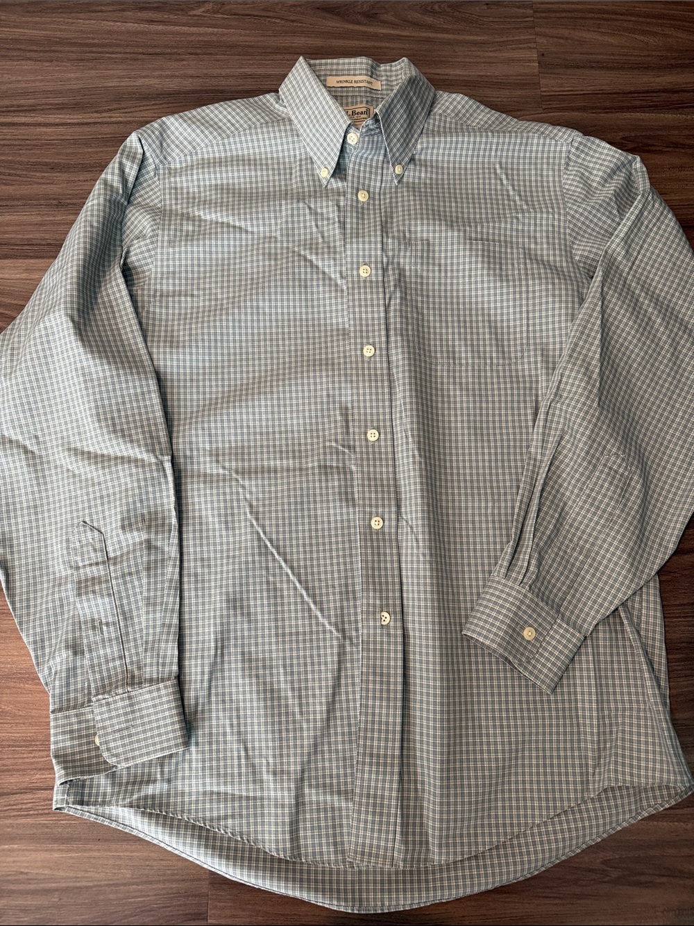 L.L. Bean Men’s Medium Light Blue and White Gingham Button-Down Dress Shirt
